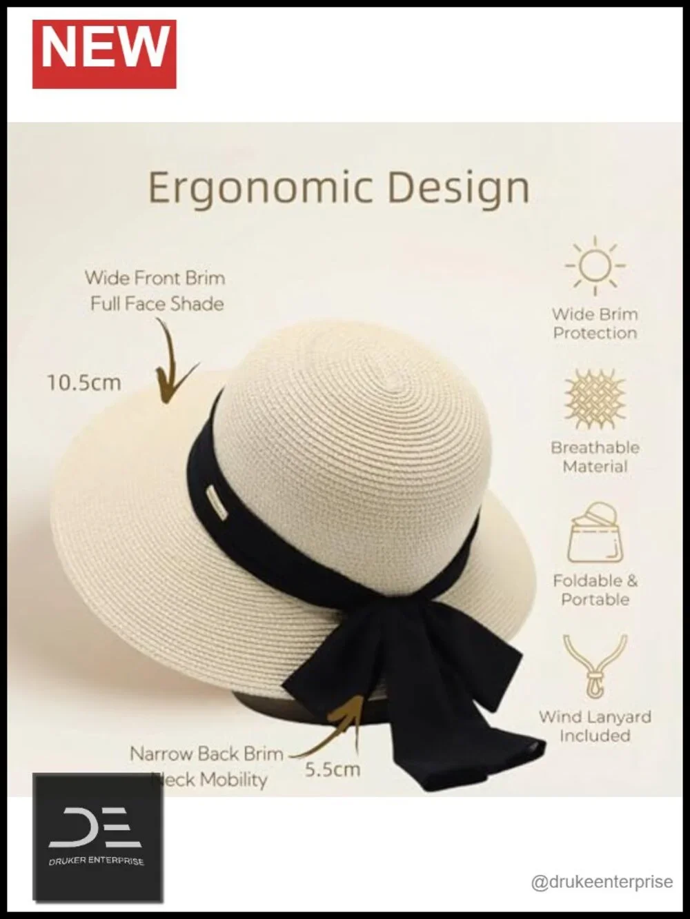 Wide Brim Sun Hat, Adjustable Sweatband, Packable Travel Beach Hat, Women's